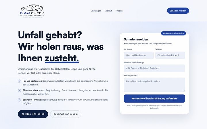 Website für einen Kfz-Gutachter